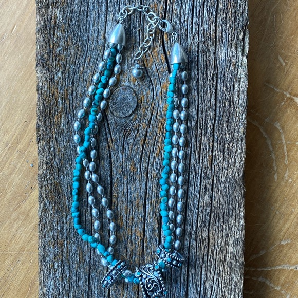 Silver and Turquoise Beaded Necklace - Picture 3 of 5